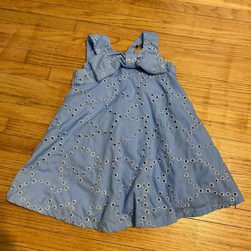 Rare Edition 3T Toddler Blue Eyelet Kids Sleeveless Dress w Bow Zip Closure